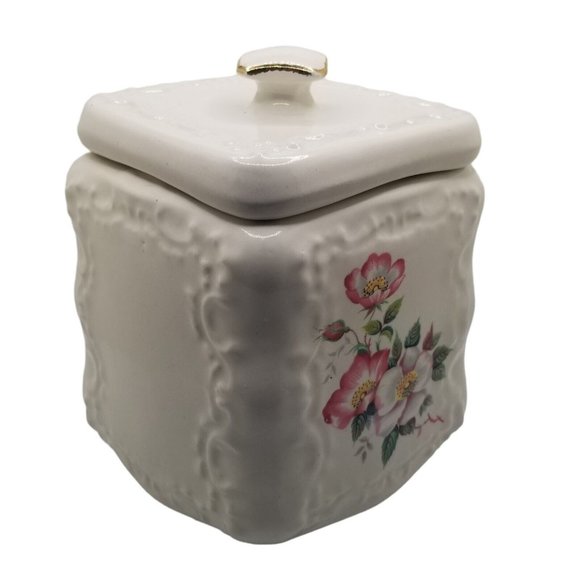 VTG Kitchen Canister OLD ENGLISH BISCUIT JAR 1975 The House of Webster Flowers - Picture 3 of 12